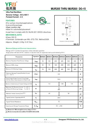 MUR240 Datasheet PDF DONGGUAN YOU FENG WEI ELECTRONICS CO., LTD