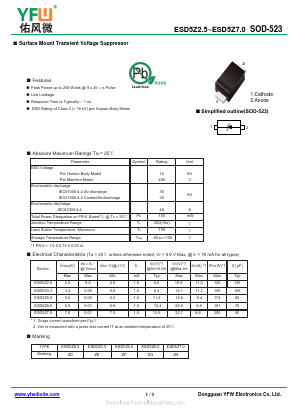 ESD5Z5.0 Datasheet PDF DONGGUAN YOU FENG WEI ELECTRONICS CO., LTD