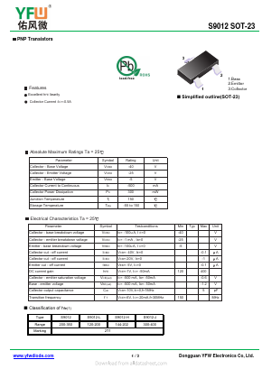 S9012-L Datasheet PDF DONGGUAN YOU FENG WEI ELECTRONICS CO., LTD