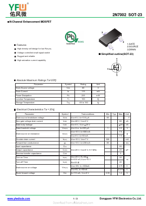 2N7002 Datasheet PDF DONGGUAN YOU FENG WEI ELECTRONICS CO., LTD