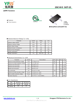 2SC1815-L Datasheet PDF DONGGUAN YOU FENG WEI ELECTRONICS CO., LTD