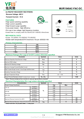 MUR1540F Datasheet PDF DONGGUAN YOU FENG WEI ELECTRONICS CO., LTD