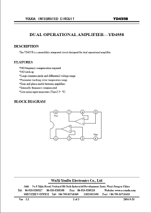 YD4558 Datasheet PDF Wuxi Youda electronics Co.,LTD