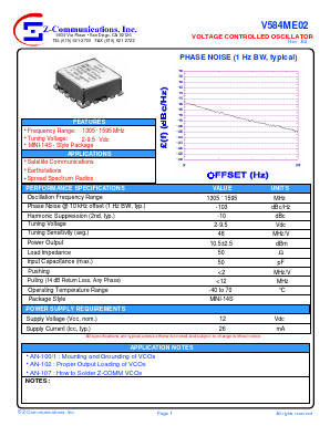 V584ME02 Datasheet PDF Z-Communications, Inc