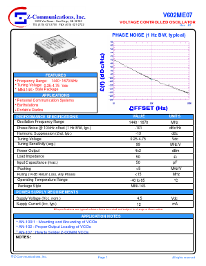 V602ME07 Datasheet PDF Z-Communications, Inc