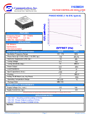 V165ME01 Datasheet PDF Z-Communications, Inc