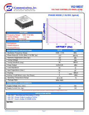 V621ME07 Datasheet PDF Z-Communications, Inc