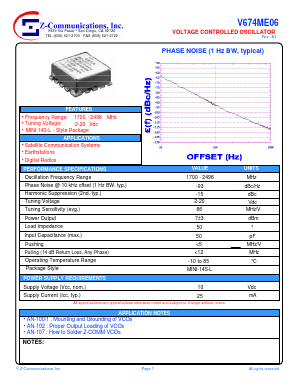 V674ME06 Datasheet PDF Z-Communications, Inc