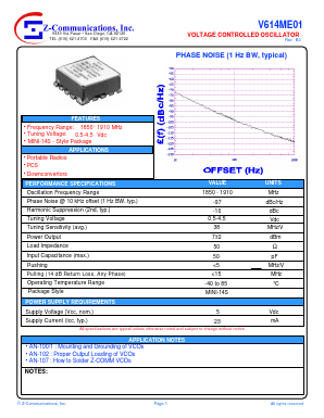 V614ME01 Datasheet PDF Z-Communications, Inc