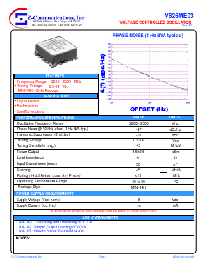 V626ME03 Datasheet PDF Z-Communications, Inc
