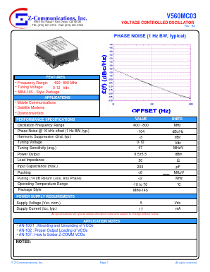 V560MC03 Datasheet PDF Z-Communications, Inc