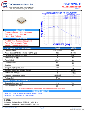 PCA1292B-LF Datasheet PDF Z-Communications, Inc