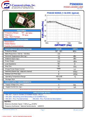 PSN0800A Datasheet PDF Z-Communications, Inc