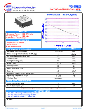 V585ME09 Datasheet PDF Z-Communications, Inc