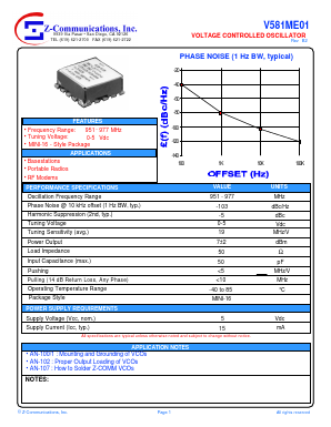 V581ME01 Datasheet PDF Z-Communications, Inc