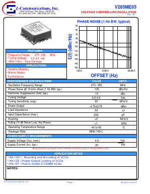V285ME05 Datasheet PDF Z-Communications, Inc