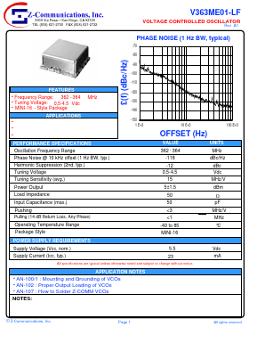 V363ME01-LF Datasheet PDF Z-Communications, Inc