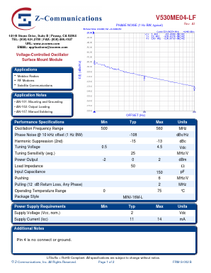 V530ME04-LF Datasheet PDF Z-Communications, Inc