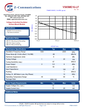 V585ME16-LF Datasheet PDF Z-Communications, Inc