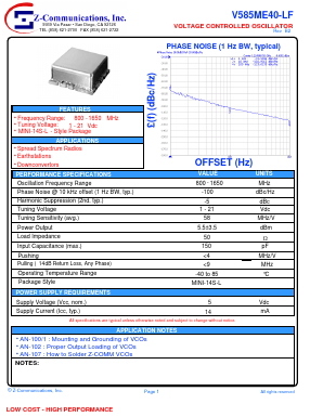 V585ME40-LF Datasheet PDF Z-Communications, Inc