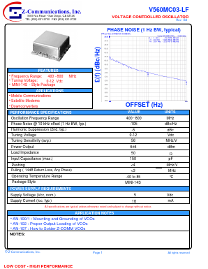V560MC03-LF Datasheet PDF Z-Communications, Inc