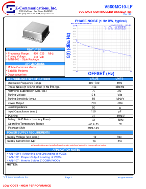 V560MC10-LF Datasheet PDF Z-Communications, Inc