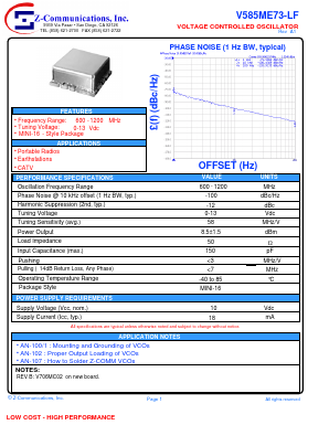 V585ME73-LF Datasheet PDF Z-Communications, Inc