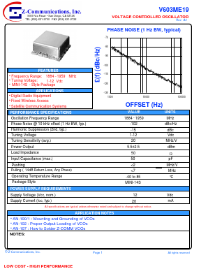 V603ME19 Datasheet PDF Z-Communications, Inc