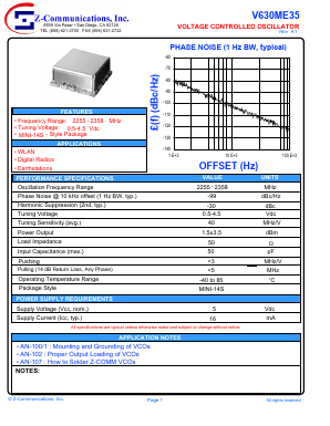 V630ME35 Datasheet PDF Z-Communications, Inc