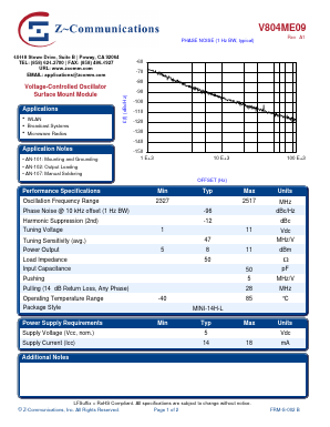 V804ME09 Datasheet PDF Z-Communications, Inc