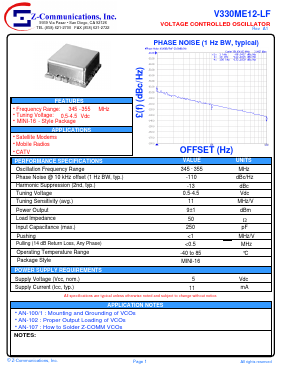 V330ME12-LF Datasheet PDF Z-Communications, Inc