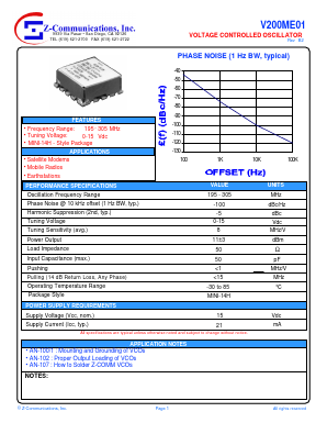 V200ME01 Datasheet PDF Z-Communications, Inc