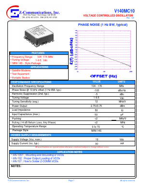 V140MC10 Datasheet PDF Z-Communications, Inc