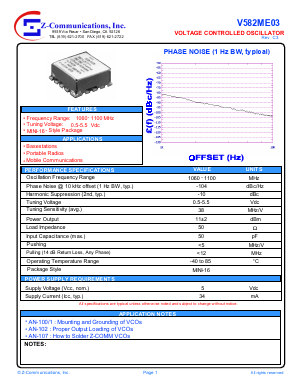 V582ME03 Datasheet PDF Z-Communications, Inc