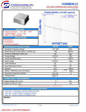 V240ME08-LF Datasheet PDF Z-Communications, Inc