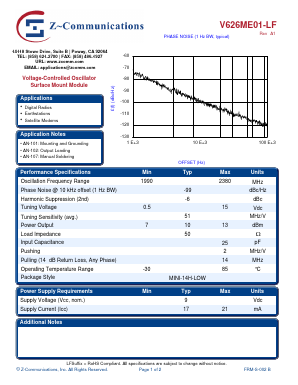 V626ME01-LF Datasheet PDF Z-Communications, Inc