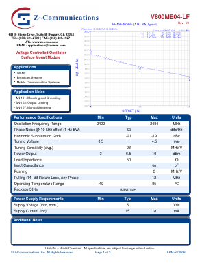 V800ME04-LF Datasheet PDF Z-Communications, Inc
