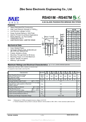 RS401M Datasheet PDF Zibo Seno Electronic Engineering Co.,Ltd