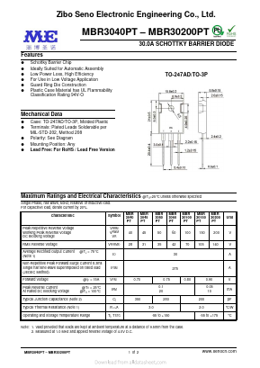 MBR3060PT Datasheet PDF Zibo Seno Electronic Engineering Co.,Ltd
