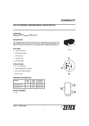 ZXMN6A07FTA Datasheet PDF Zetex => Diodes