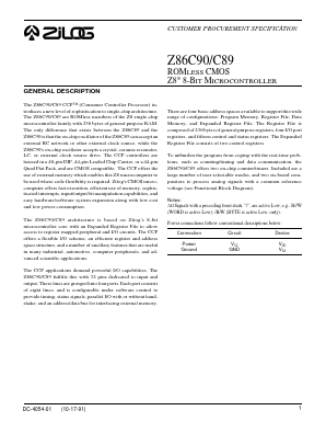 Z86C9012FSC Datasheet PDF Zilog