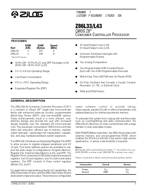 Z86L3308PSC Datasheet PDF Zilog