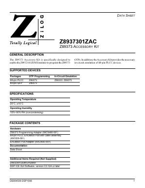 Z8937301ZAC Datasheet PDF Zilog